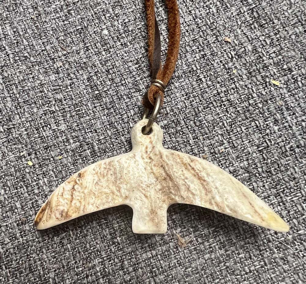 Bonedust Oklahoma Survivor Bird Carved Bone Pendant Leather Cord Necklace - Picture 3 of 4